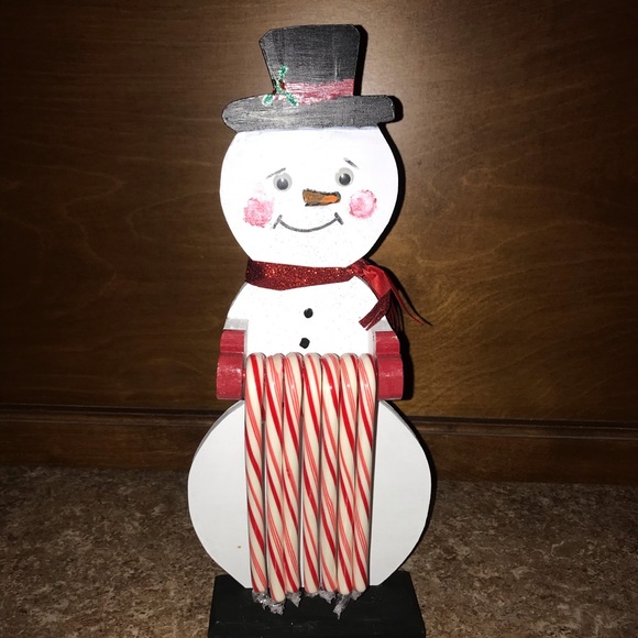 Handmade snowman candy cane holder - Picture 2 of 3